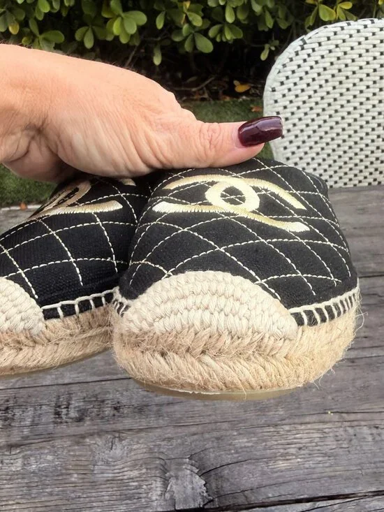 Chanel Espadrilles sz 41 Runs Small More like a 9 Black and Tan Cross Stitch - Picture 6 of 16